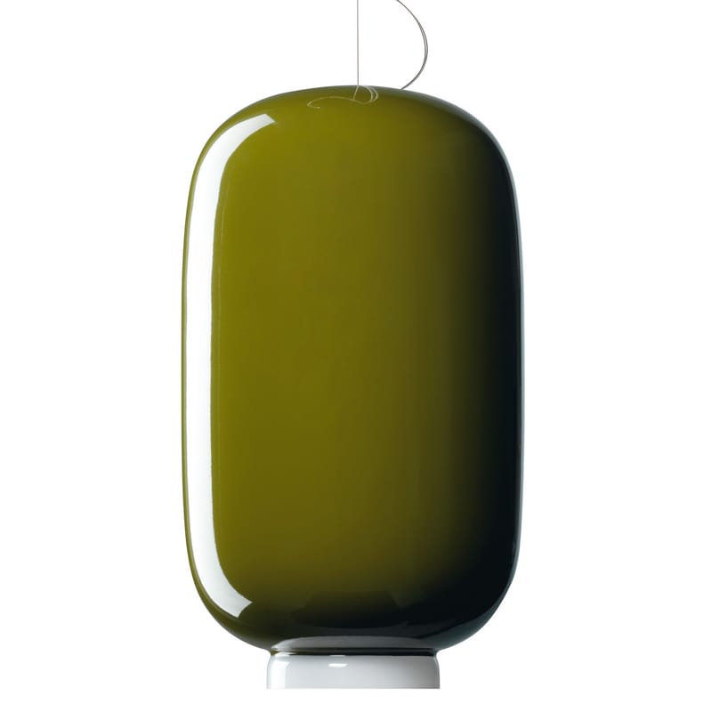 Luminaire - Suspensions - Suspension Chouchin n°2 verre vert / Ø 22 x H 43 cm - Foscarini - Vert / Bande blanche - Verre soufflé