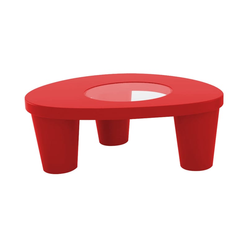 Mobilier - Tables basses - Table basse Low Lita verre plastique rouge / 90 x 74 cm - Slide - Rouge - Polyéthylène recyclable, Verre