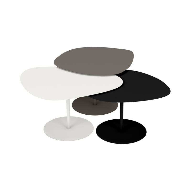 Mobilier - Tables basses - Tables gigognes Galet OUTDOOR métal blanc noir / Set de 3 -  Aluminium - Matière Grise - Taupe / Blanc /  Noir mat - Aluminium