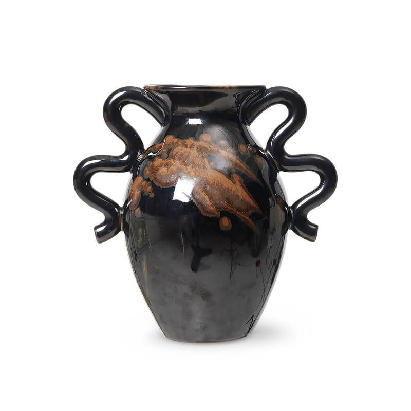 Décoration - Vases - Vase Verso céramique noir / Ø 18 x H 27 cm - Ferm Living - Noir & marron - Grès émaillé