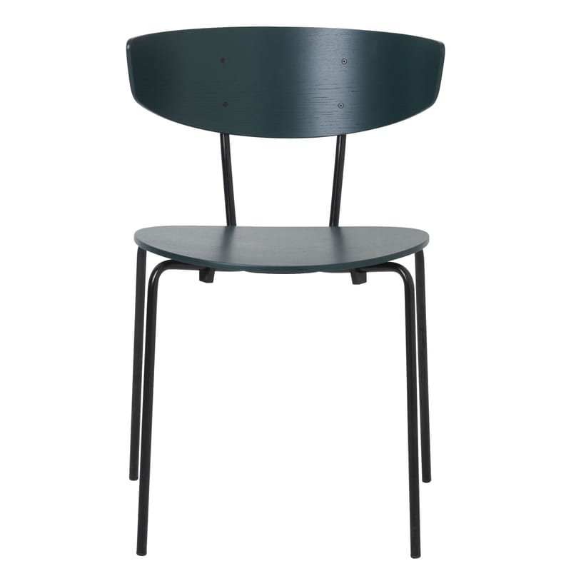 Mobilier - Chaises, fauteuils de salle à manger - Chaise empilable Herman bois vert - Ferm Living - Vert foncé - Acier laqué époxy, Contreplaqué de chêne laqué