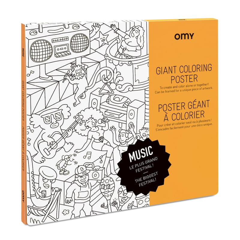 Décoration - Pour les enfants - Poster à colorier Music papier blanc noir / 100 x 70 cm - OMY Design & Play - Music - Papier