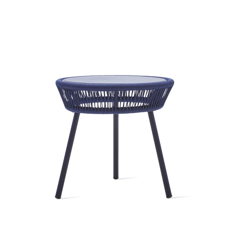 Mobilier - Tables basses - Table d\'appoint Loop métal bleu / Corde polypropylène tissée main - Ø 51 cm - Vincent Sheppard - Bleu Indigo - Aluminium thermolaqué, Corde polypropylène