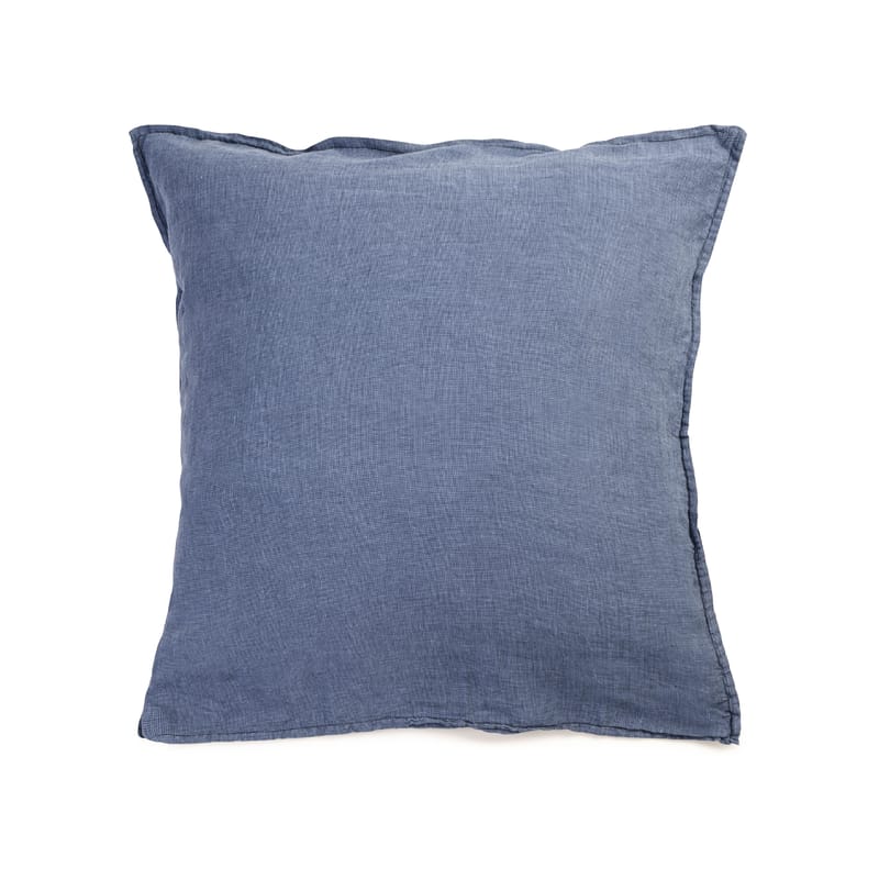 Décoration - Textile - Taie d\'oreiller 65 x 65 cm  tissu bleu / Lin lavé - Au Printemps Paris - 65 x 65 cm / Mini pied-de-poule bleu - Lin lavé