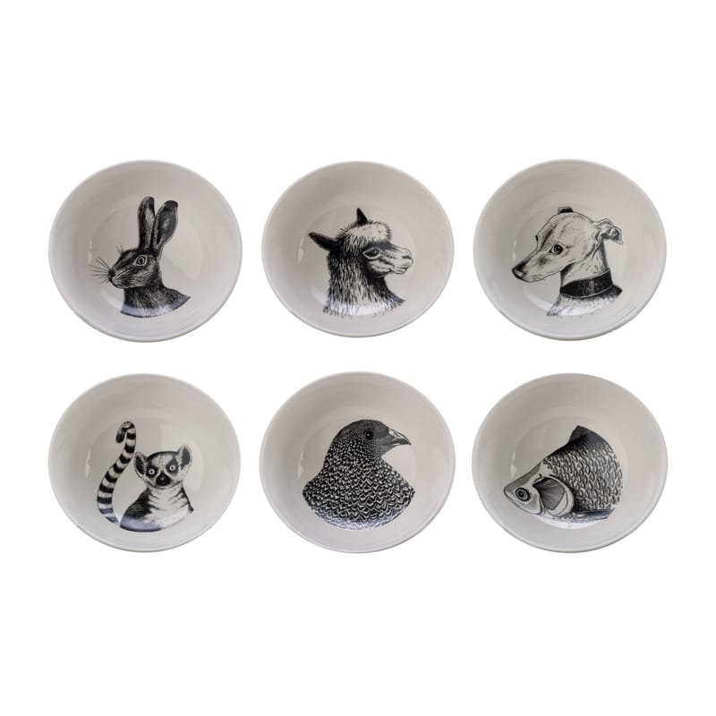 Table et cuisine - Saladiers, coupes et bols - Bol Animals céramique blanc noir / Set de 6 - Porcelaine - Pols Potten - Noir & blanc - Porcelaine vitrifiée