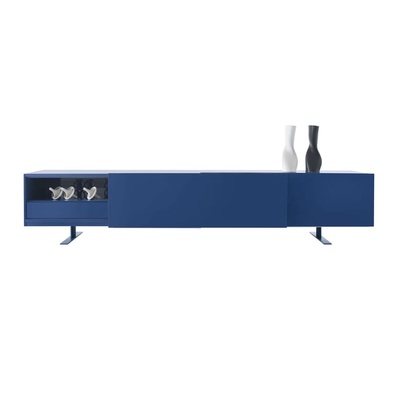 Mobilier - Commodes, buffets & armoires - Buffet Luxor métal bois bleu / 2 portes coulissantes - L 270 x H 66 cm - Cappellini - Bleu Inde - MDF, Stratifié revêtu d\'aluminium