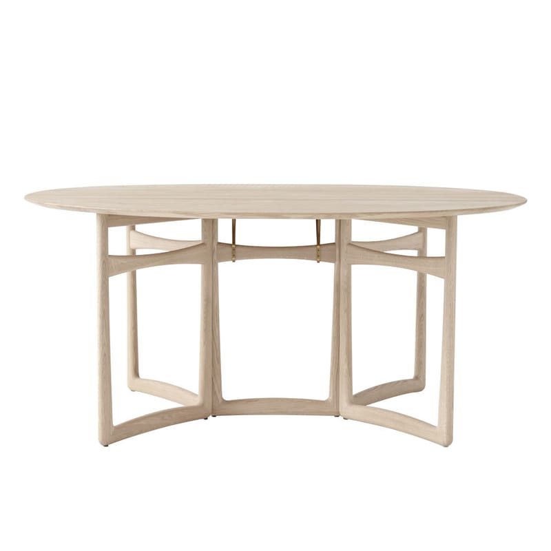 Furniture - Dining Tables - Drop Leaf HM6 (1956) Foldable table natural wood / Folds up with fold-down sections - 163 x 142 cm - &tradition - Soaped oak - Brass, Soap oak