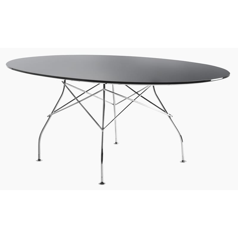 Mobilier - Tables - Table ovale Glossy Glass verre noir / 194 x 120 cm - Kartell - Noir / Pied chromé - Acier chromé, Verre