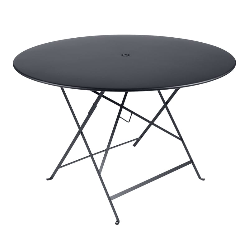 Jardin - Tables de jardin - Table pliante Bistro métal noir / Ø 117 cm -  6/8 personnes - Trou parasol - Fermob - Carbone - Acier peint