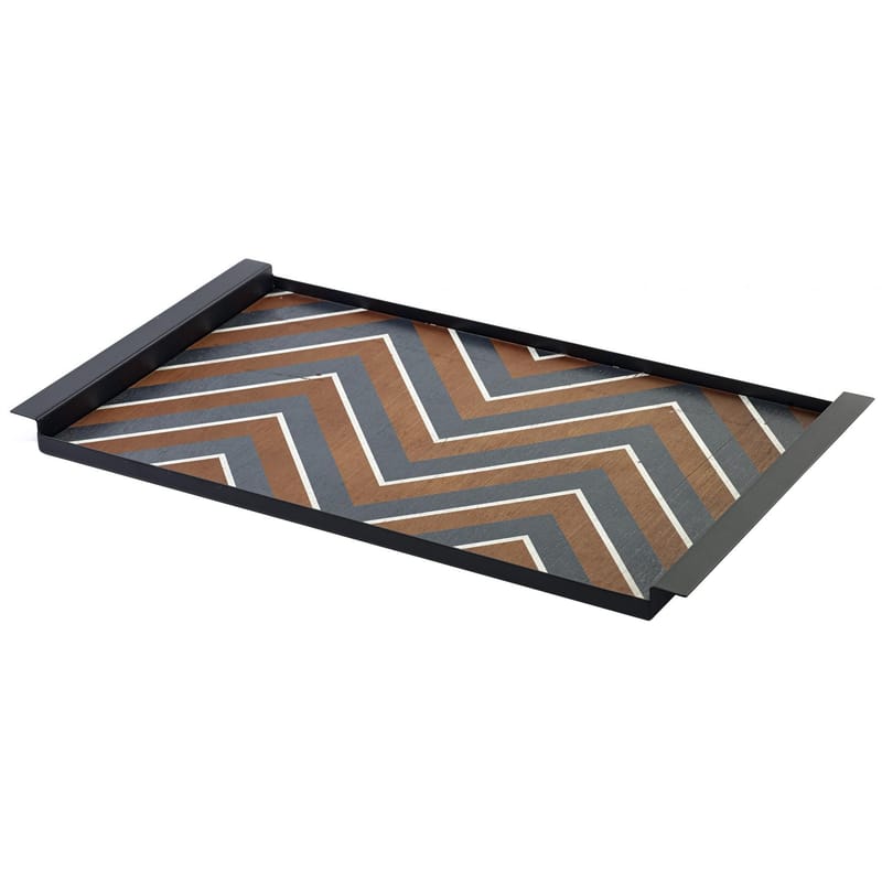 Tableware - Trays and serving dishes - Charles Tray metal black natural wood 54 x 30 cm - Wood & metal - Serax - Bois with black pattern / Black frame - Lacquered steel, Wood