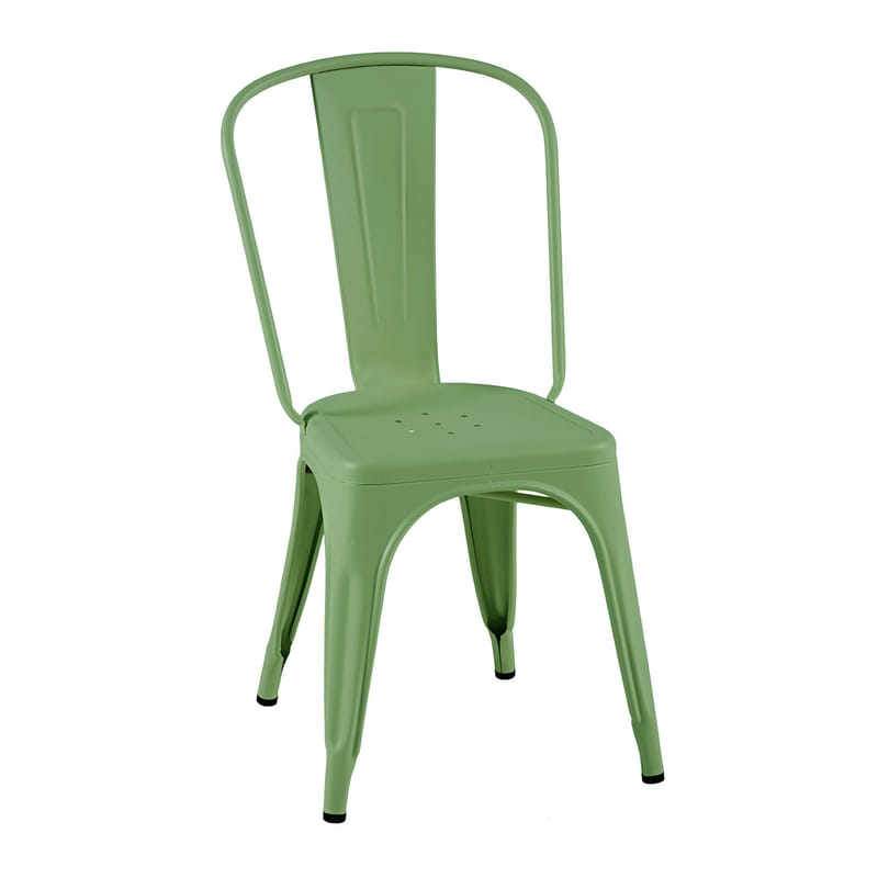 Mobilier - Chaises, fauteuils de salle à manger - Chaise empilable A Outdoor métal vert / Inox Couleur - Pour l\'extérieur - Tolix - Romarin (mat fine texture) - Acier inoxydable laqué