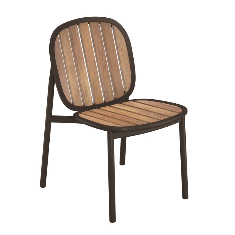 Jardin - Chaises de jardin - Chaise empilable Twins bois marron - Emu - Marron d\'Inde / Teck - Aluminium verni, Teck FSC