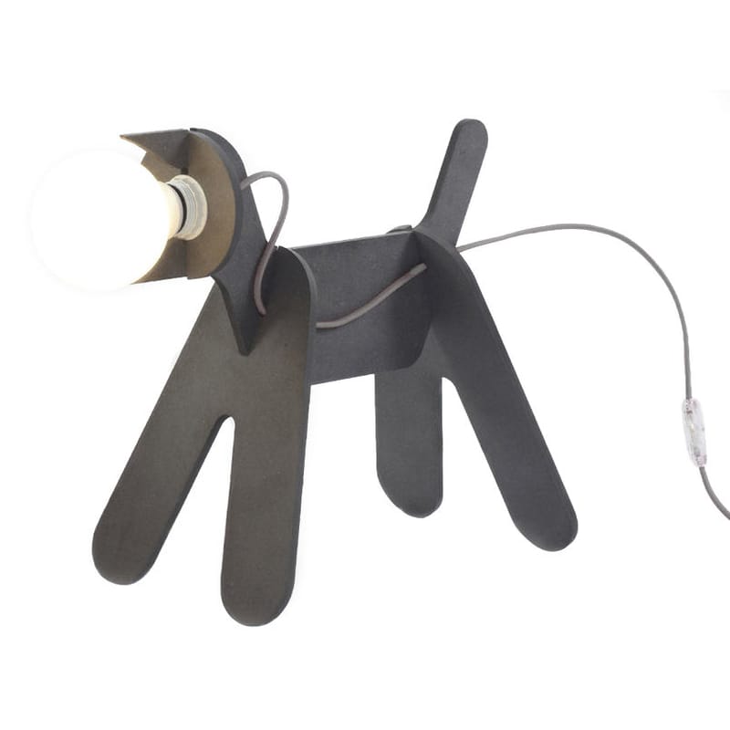 Décoration - Pour les enfants - Lampe de table Get Out / Chien bois gris - ENOstudio - Gris anthracite - Câble gris - Medium teinté
