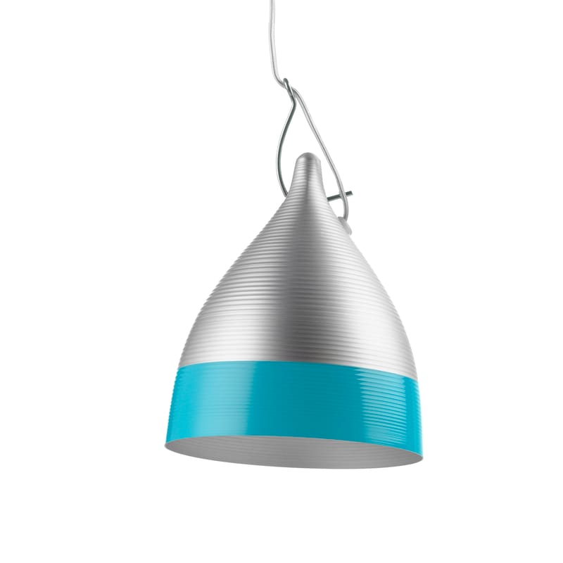 Illuminazione - Lampadari - Sospensione Cornette metallo - Tsé-Tsé - Alluminio & turchese - Alluminio