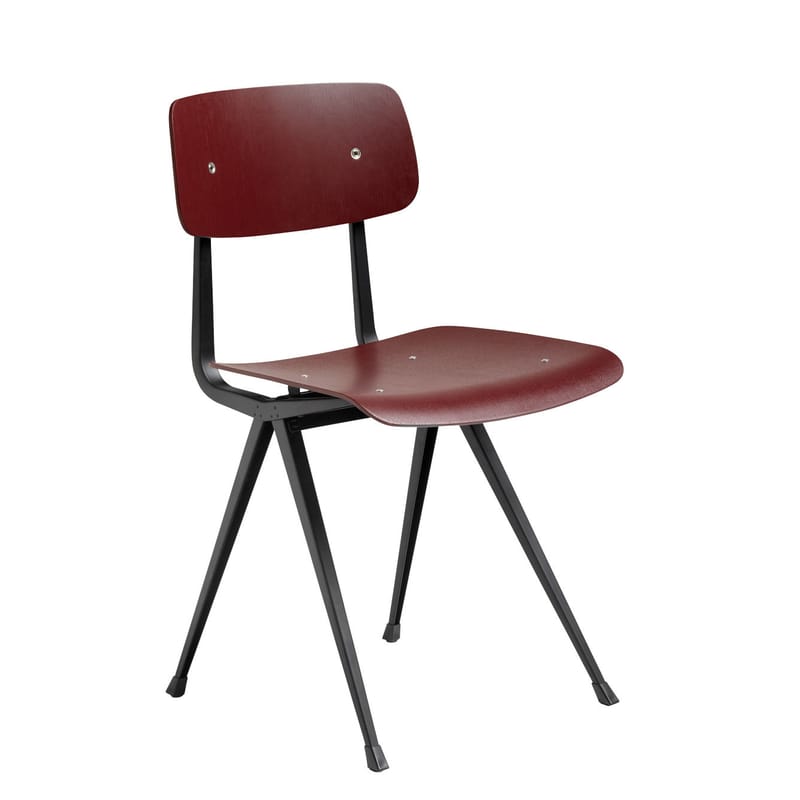 Mobilier - Chaises, fauteuils de salle à manger - Chaise Result bois rouge / Réédition 1958 - Hay - Rouge brique / Pieds noirs - Acier laqué, Contreplaqué de chêne teinté