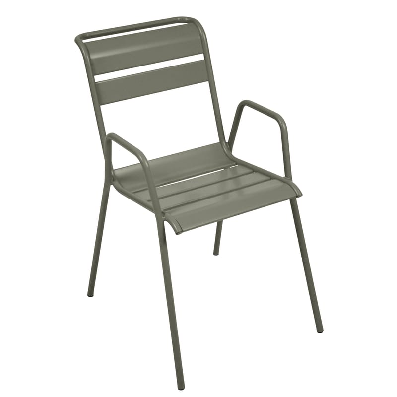 Mobilier - Chaises, fauteuils de salle à manger - Fauteuil bridge empilable Monceau métal vert gris / L 52 cm - Fermob - Romarin - Acier peint