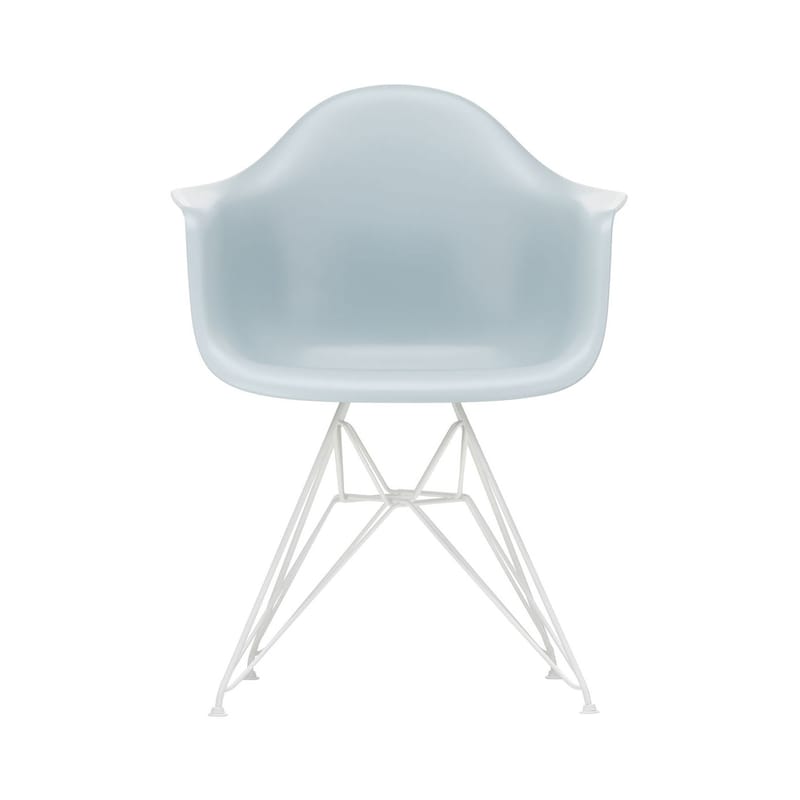 Mobilier - Chaises, fauteuils de salle à manger - Fauteuil DAR - Eames Plastic Armchair plastique bleu gris / (1950) - Pieds blancs - Vitra - Gris bleuté / Pieds blancs - Acier laqué époxy, Polypropylène