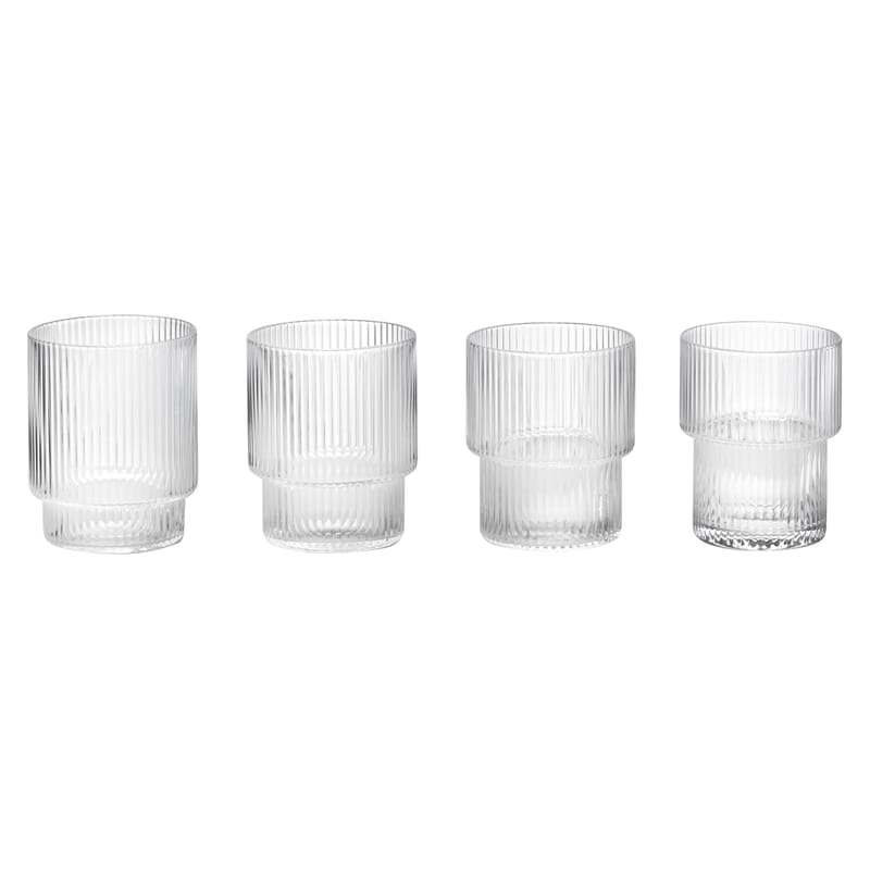 Tisch und Küche - Gläser - Glas Ripple glas transparent / 4er-Set - mundgeblasenes Glas - Ferm Living - Transparent / mit Rillen - mundgeblasenes Glas