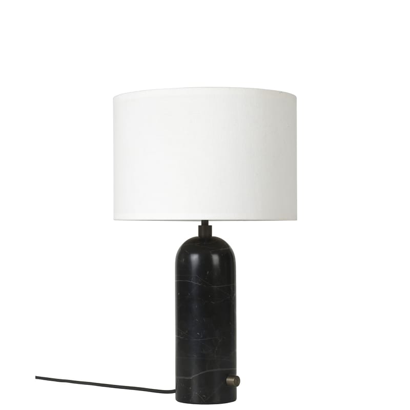 Luminaire - Lampes de table - Lampe de table Gravity Small tissu pierre blanc noir / Ø 30 x H 49 cm - Gubi - Marbre noir / Abat-jour blanc - Marbre, Tissu