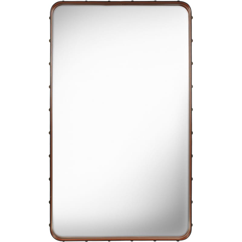 Décoration - Miroirs - Miroir mural Adnet cuir marron / 115 x 70 cm - Réédition 50\' - Gubi - Cuir naturel - Cuir, Laiton