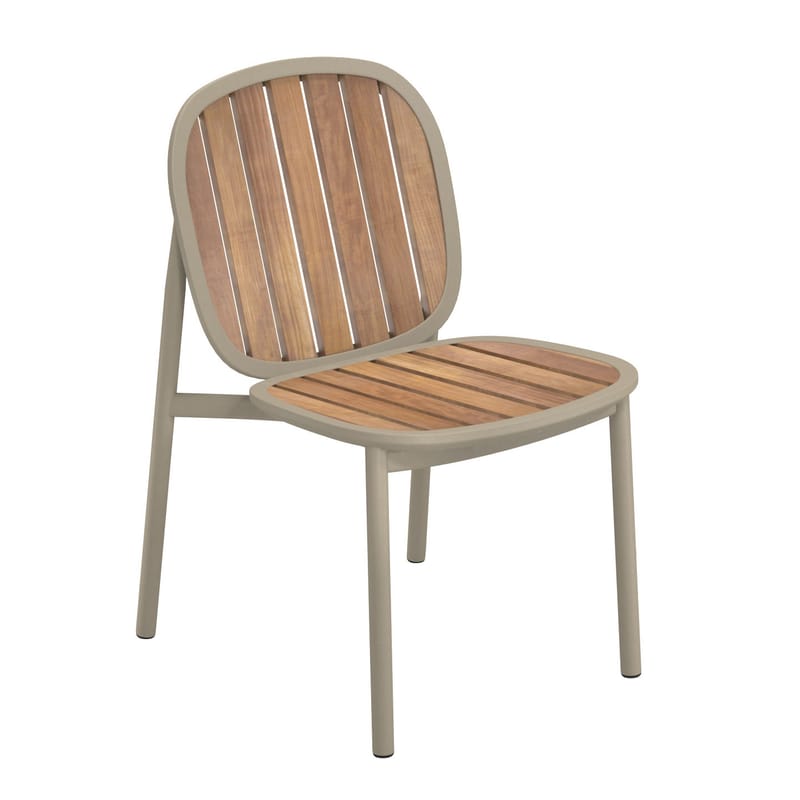 Jardin - Chaises de jardin - Chaise empilable Twins bois beige - Emu - Tourterelle / Teck - Aluminium verni, Teck FSC