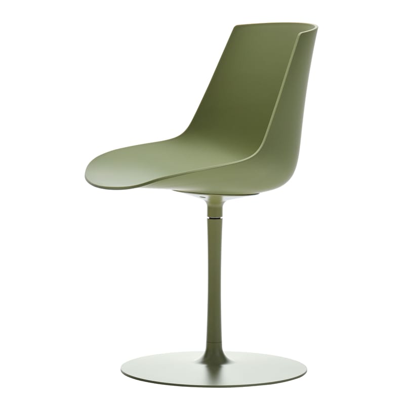 Mobilier - Chaises, fauteuils de salle à manger - Chaise pivotante Flow Color plastique vert / Pied central - MDF Italia - Olive - Aluminium époxy, Polycarbonate