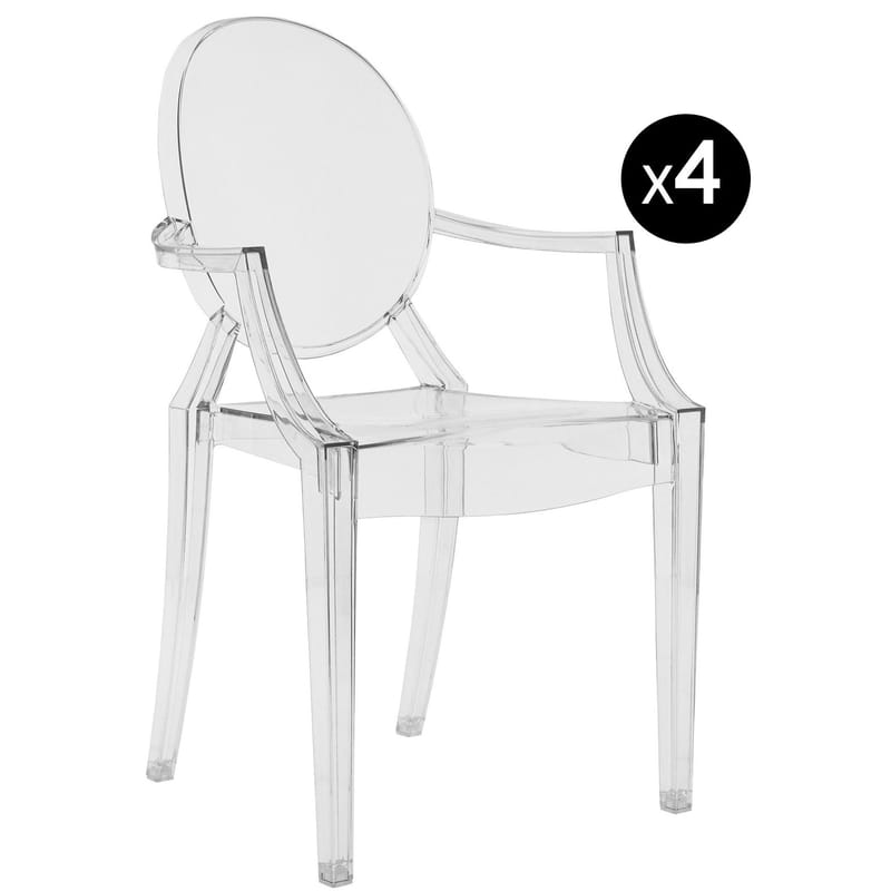 Mobilier - Chaises, fauteuils de salle à manger - Fauteuil empilable Louis Ghost plastique transparent / Lot de 4 - Polycarbonate 2.0 - Kartell - Cristal - Polycarbonate 2.0