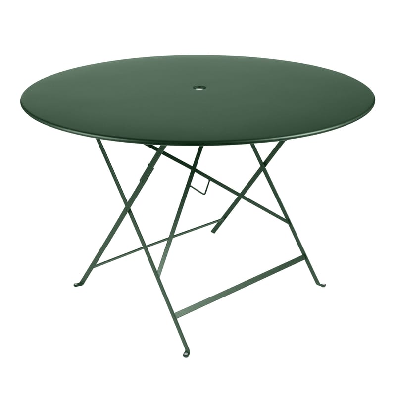 Jardin - Tables de jardin - Table pliante Bistro métal vert / Ø 117 cm - 6/8 personnes - Trou parasol - Fermob - Cèdre - Acier peint