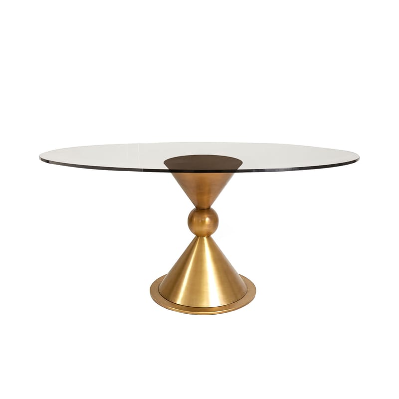 Mobilier - Tables - Table ronde Caracas métal verre or transparent /  laiton - Ø 140 cm - Jonathan Adler - Verre transparent / Laiton brossé - Laiton brossé, Verre