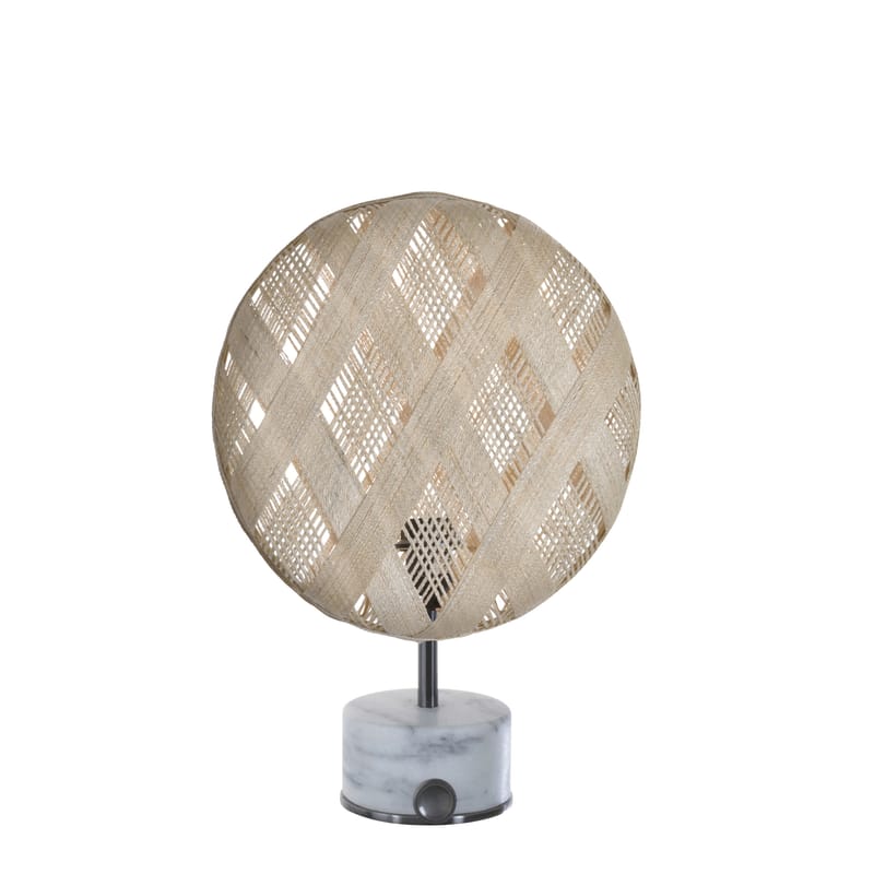 Illuminazione - Lampade da tavolo - Lampada da tavolo Chanpen Diamond tessuto pietra beige / Ø  26 cm - Motivi losanghe - Forestier - Beige / Canna di fucile - Marmo, Metallo, Tessuto in abaca