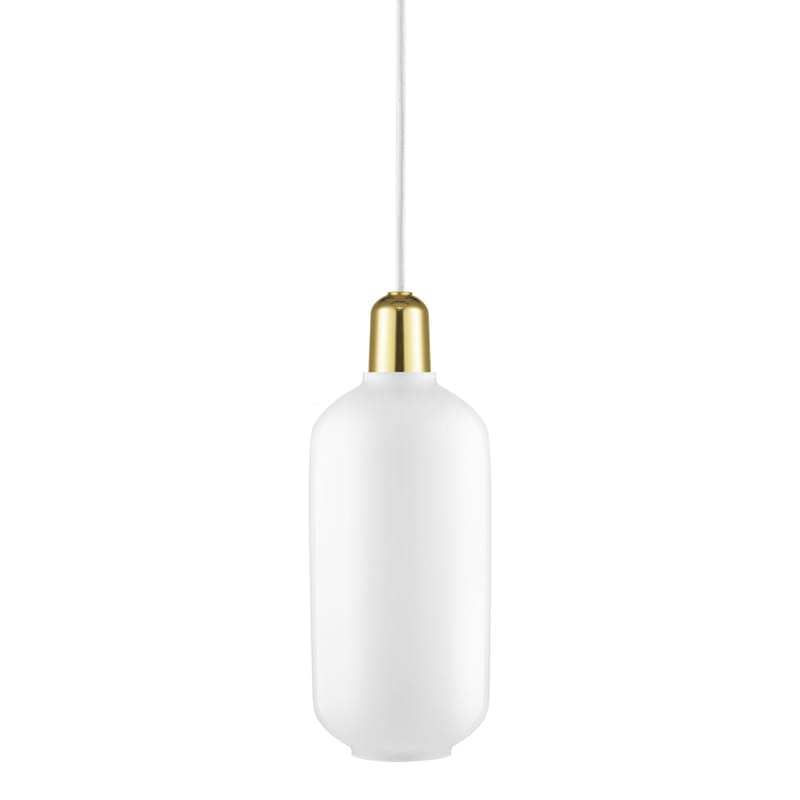 Illuminazione - Lampadari - Sospensione Amp Large vetro bianco oro / Ø 11,2 x H 26 cm - Vetro & ottone - Normann Copenhagen - Bianco / Ottone - Ottone, Vetro