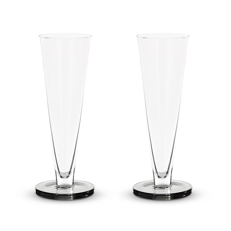 Table et cuisine - Verres  - Flûte à champagne Puck verre transparent / Set de 2  - Verre soufflé bouche - Tom Dixon - Transparent / Base fumé - Verre soufflé bouche
