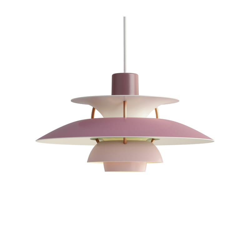 Illuminazione - Lampadari - Sospensione PH 5 Mini metallo rosa / Ø 30 cm - Louis Poulsen - Rosa / Steli bronzo - Alluminio