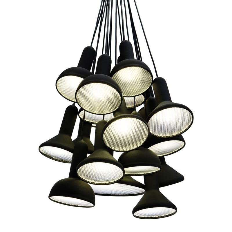 Luminaire - Suspensions - Suspension Torch Light plastique noir / 20 abat-jours - Established & Sons - Noir / Câbles noirs - Polycarbonate, PVC finition soft touch