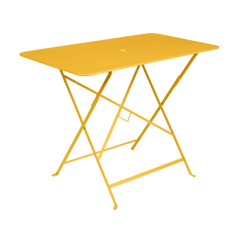 Jardin - Tables de jardin - Table pliante Bistro métal jaune / 97 x 57 cm - 4 personnes - Trou parasol - Fermob - Miel texturé - Acier laqué