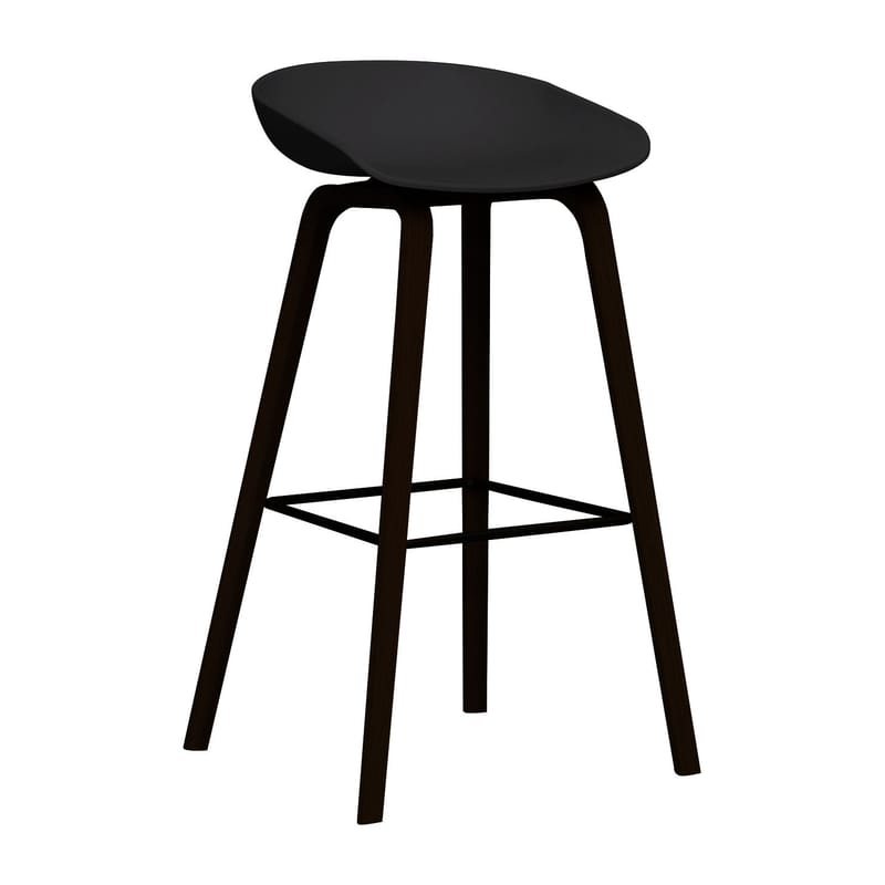 Mobilier - Tabourets de bar - Tabouret de bar About a stool AAS 32 plastique bois noir / H 75 cm - Hay - Noir / Pieds noirs / Repose-pieds noir - Frêne, Polypropylène