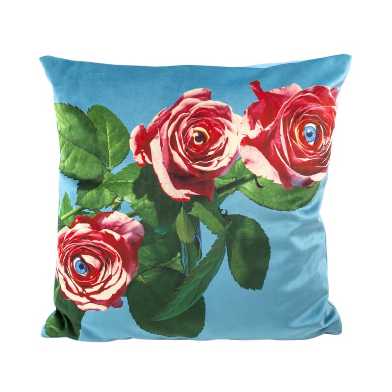 Décoration - Coussins - Coussin Toiletpaper tissu bleu multicolore / Roses - 50 x 50 cm - Seletti - Roses / Turquoise - Plume, Tissu polyester