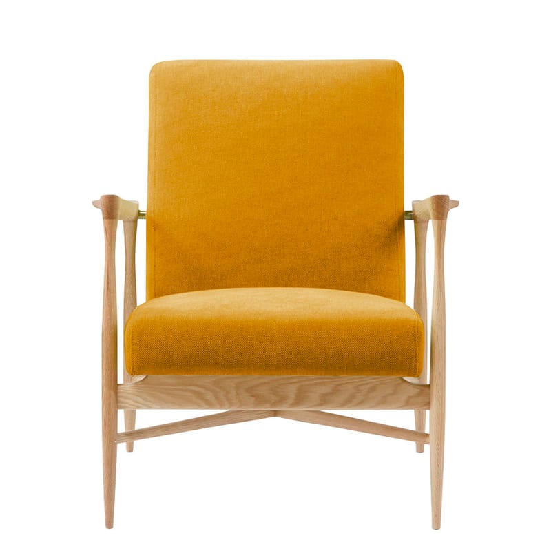 Möbel - Lounge Sessel - Gepolsterter Sessel Floating textil gelb orange holz natur / Stoff - Gestell Eiche - RED Edition - Ocker / Eiche - Baumwolle, HR-Schaum, massive Eiche