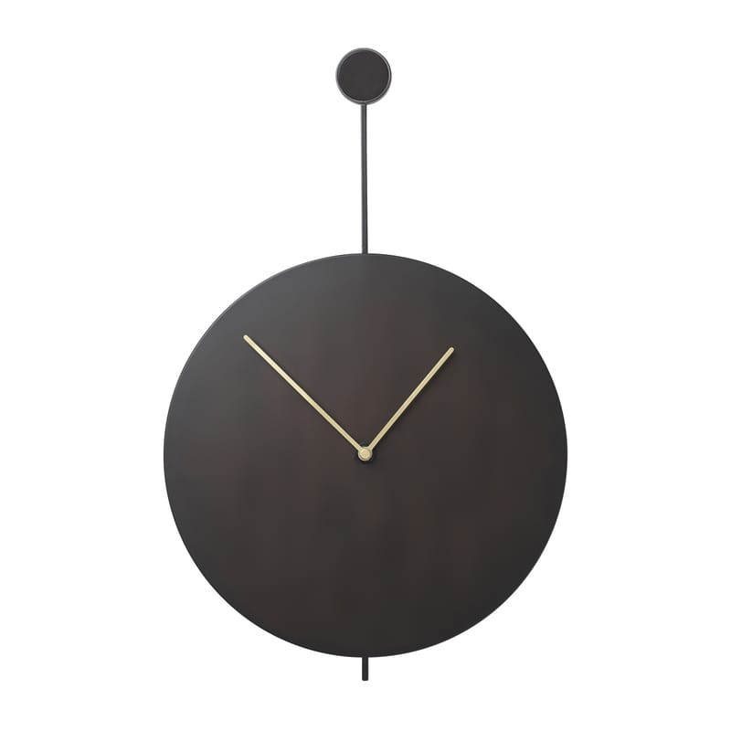 Décoration - Horloges  - Horloge murale Trace métal noir / Ø 26 cm - Ferm Living - Noir / Aiguilles laiton - Acier peint, Métal plaqué laiton
