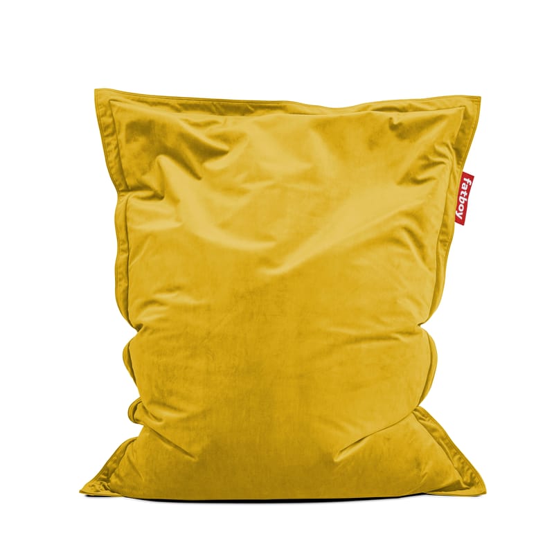 Mobilier - Poufs - Pouf Original Slim Velvet tissu jaune / Velours recyclé - 155 x 120 cm - Fatboy - Or miel -  Micro-billes EPS, Velours polyester recyclé