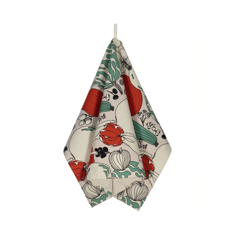 Tableware - Tea Towels & Aprons - Vihannesmaa Tea towel textile red green / 47 x 70 cm - Marimekko - Vihannesmaa / Red, green - Cotton, Linen