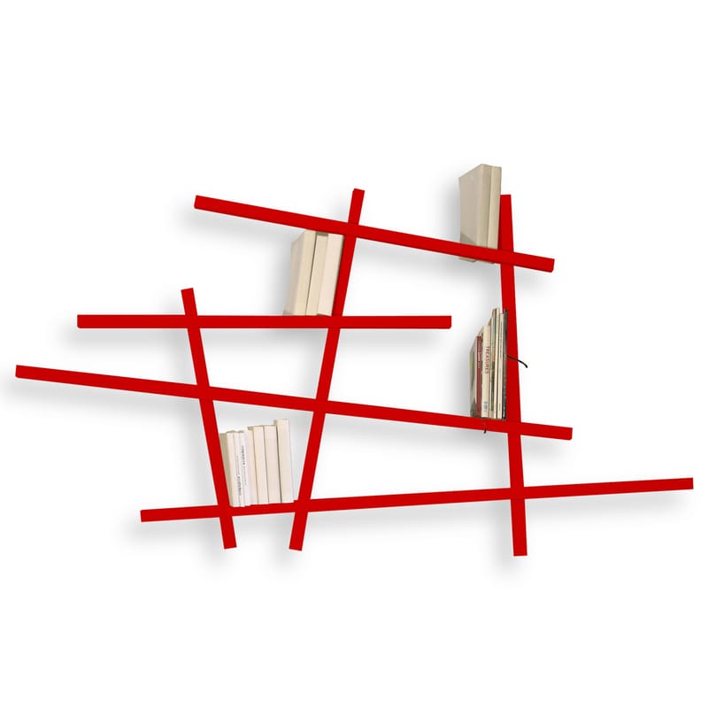 Mobilier - Etagères & bibliothèques - Bibliothèque Mikado Small bois rouge / L 185 x H 100 cm - Compagnie - Rouge - Hêtre laqué