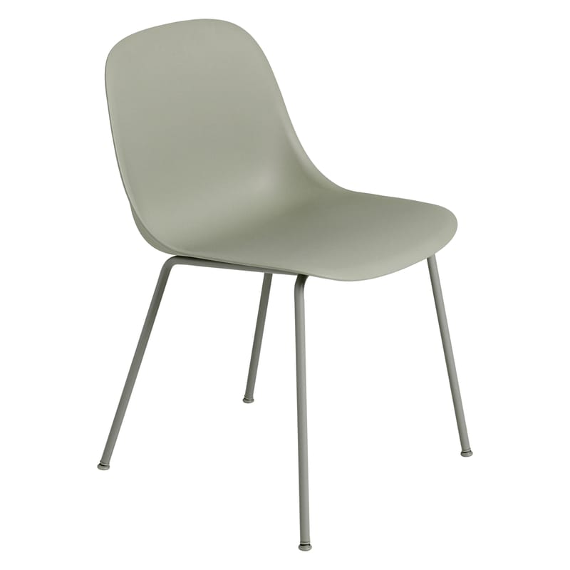 Mobilier - Chaises, fauteuils de salle à manger - Chaise Fiber plastique vert / Pieds métal - Plastique recyclé - Muuto - Vert - Acier, Plastique recyclé
