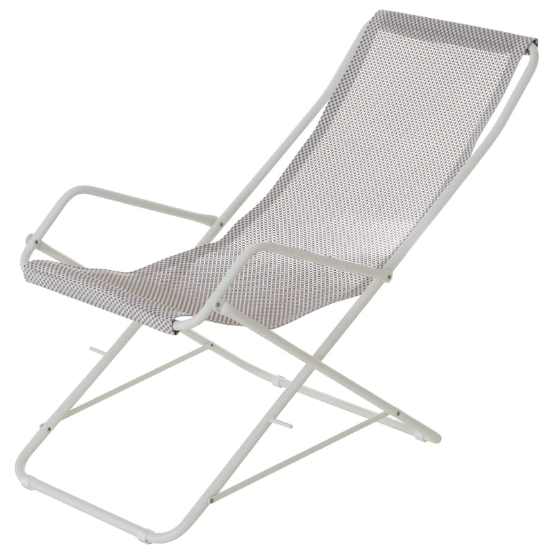 Jardin - Bains de soleil, chaises longues et hamacs - Chaise longue pliable Bahama métal blanc beige - Emu - Crème / Structure blanche - Acier verni, Toile
