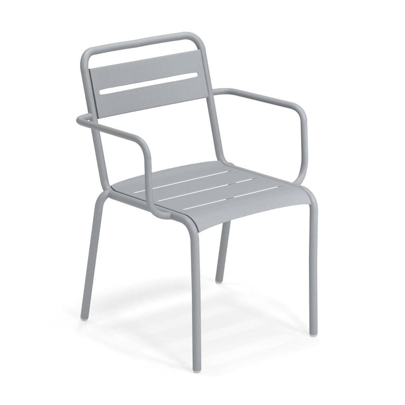 Mobilier - Chaises, fauteuils de salle à manger - Fauteuil empilable Star métal vert gris / Aluminium - Emu - Gris nuage - Aluminium