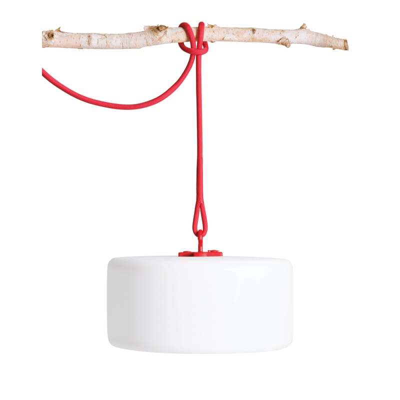 Leuchten - Pendelleuchten - Kabellose, wiederaufladbare Außenlampe Thierry Le swinger LED plastikmaterial rot / zum Hinstellen, Aufhängen oder Einstecken - Fatboy - Rot & weiß / Holz - Polyäthylen, Silikon