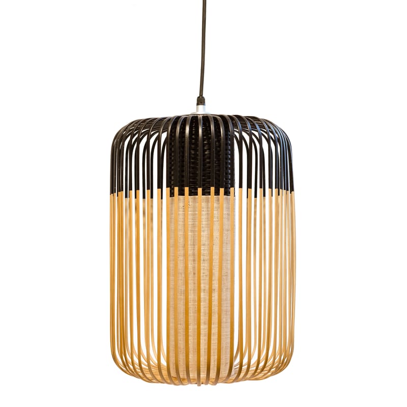 Illuminazione - Lampadari - Sospensione Bamboo Light L nero legno naturale / H 50 x Ø 35 cm - Forestier - Nero / Naturale - Bambù naturale, Metallo, Tessuto