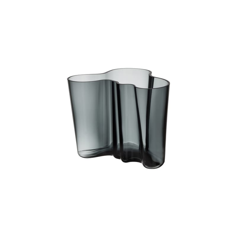 Décoration - Vases - Vase Aalto verre gris / 20 x 20 x H 16 cm - Alvar Aalto, 1936 - Iittala - Gris foncé - Verre soufflé bouche