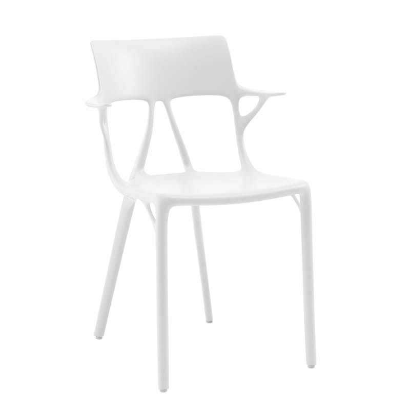 Mobilier - Chaises, fauteuils de salle à manger - Fauteuil A.I plastique blanc / Conçu par une intelligence artificielle - 100% recyclé - Kartell - Blanc - Technopolymère thermoplastique recyclé