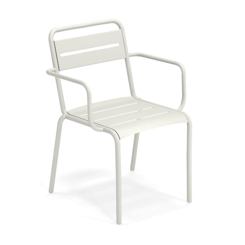Mobilier - Chaises, fauteuils de salle à manger - Fauteuil empilable Star métal blanc / Aluminium - Emu - Blanc mat - Aluminium